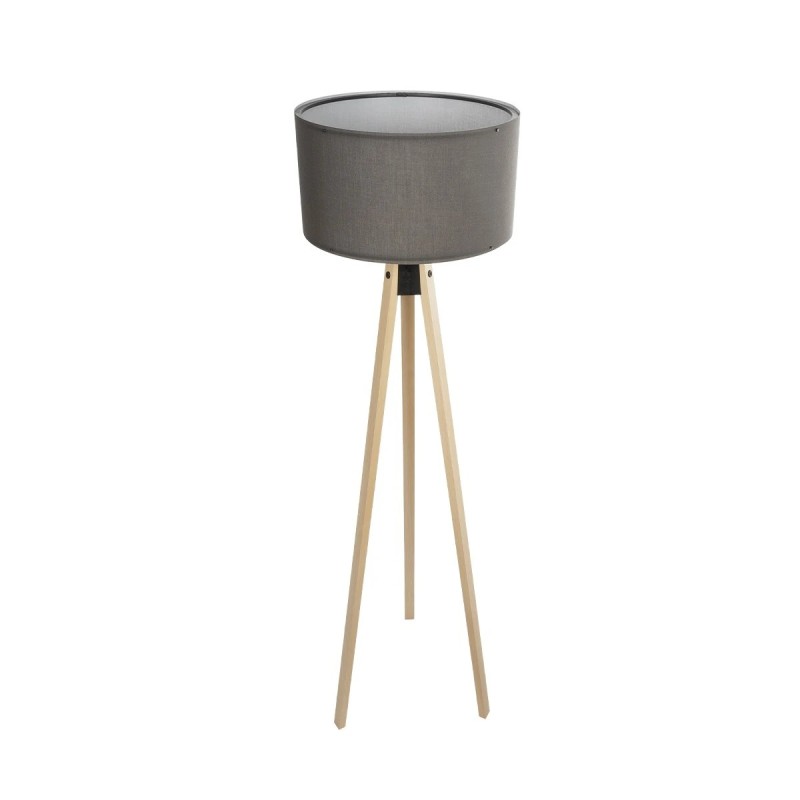 GloboStar® SAGA 204-0044 Μοντέρνο Eπιδαπέδιο Φωτιστικό Μονόφωτο 1 x E27 IP20 Μπεζ Ξύλο με Γκρι Ύφασμα - Μ38 x Π38 x Υ140cm