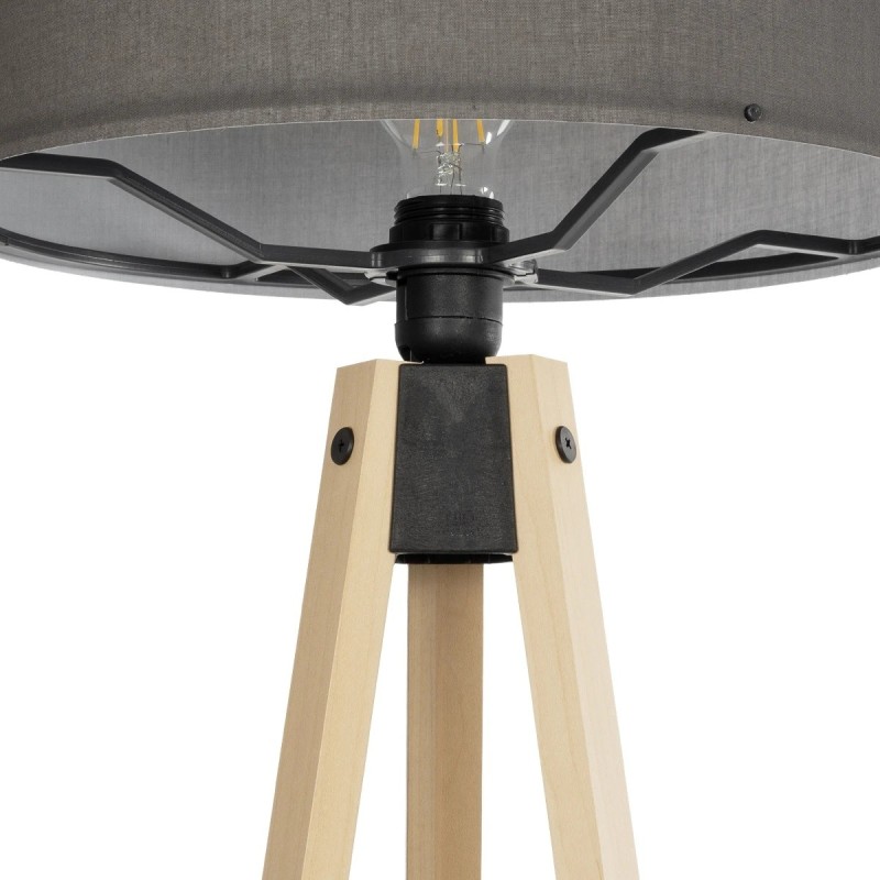 GloboStar® SAGA 204-0044 Μοντέρνο Eπιδαπέδιο Φωτιστικό Μονόφωτο 1 x E27 IP20 Μπεζ Ξύλο με Γκρι Ύφασμα - Μ38 x Π38 x Υ140cm