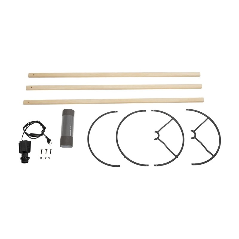 GloboStar® SAGA 204-0044 Μοντέρνο Eπιδαπέδιο Φωτιστικό Μονόφωτο 1 x E27 IP20 Μπεζ Ξύλο με Γκρι Ύφασμα - Μ38 x Π38 x Υ140cm