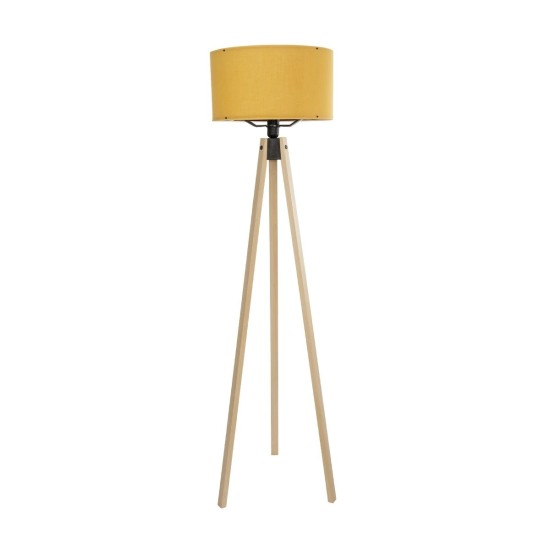 GloboStar® SAGA 204-0045 Μοντέρνο Eπιδαπέδιο Φωτιστικό Μονόφωτο 1 x E27 IP20 Μπεζ Ξύλο με Κίτρινο Ύφασμα - Μ38 x Π38 x Υ140cm