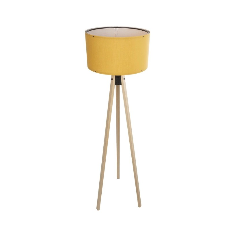 GloboStar® SAGA 204-0045 Μοντέρνο Eπιδαπέδιο Φωτιστικό Μονόφωτο 1 x E27 IP20 Μπεζ Ξύλο με Κίτρινο Ύφασμα - Μ38 x Π38 x Υ140cm