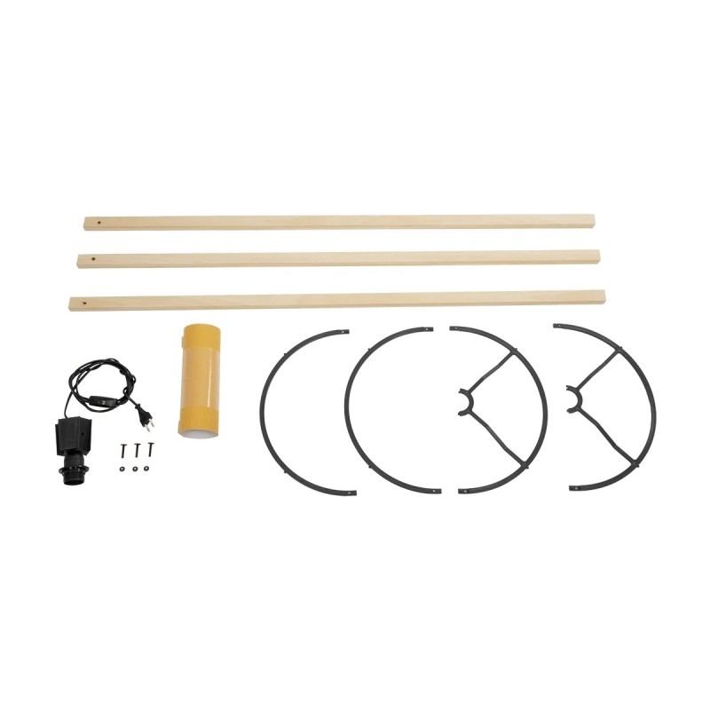 GloboStar® SAGA 204-0045 Μοντέρνο Eπιδαπέδιο Φωτιστικό Μονόφωτο 1 x E27 IP20 Μπεζ Ξύλο με Κίτρινο Ύφασμα - Μ38 x Π38 x Υ140cm