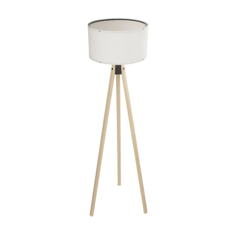 GloboStar® SAGA 204-0046 Μοντέρνο Eπιδαπέδιο Φωτιστικό Μονόφωτο 1 x E27 IP20 Μπεζ Ξύλο με Λευκό Ύφασμα - Μ38 x Π38 x Υ140cm