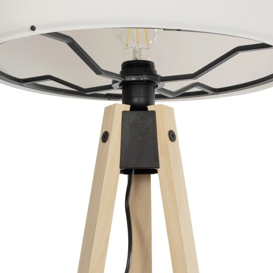GloboStar® SAGA 204-0046 Μοντέρνο Eπιδαπέδιο Φωτιστικό Μονόφωτο 1 x E27 IP20 Μπεζ Ξύλο με Λευκό Ύφασμα - Μ38 x Π38 x Υ140cm