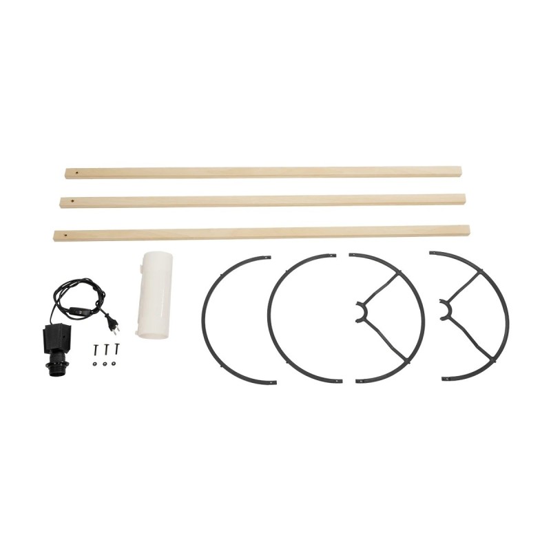 GloboStar® SAGA 204-0046 Μοντέρνο Eπιδαπέδιο Φωτιστικό Μονόφωτο 1 x E27 IP20 Μπεζ Ξύλο με Λευκό Ύφασμα - Μ38 x Π38 x Υ140cm