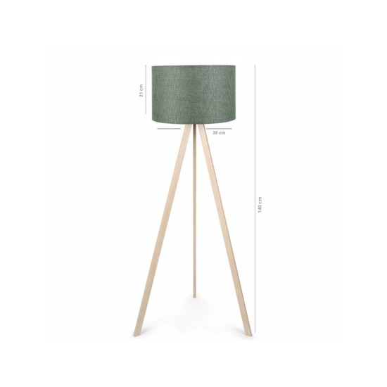 GloboStar® SAGA 204-0047 Μοντέρνο Eπιδαπέδιο Φωτιστικό Μονόφωτο 1 x E27 IP20 Μπεζ Ξύλο με Πράσινο Ύφασμα - Μ38 x Π38 x Υ140cm