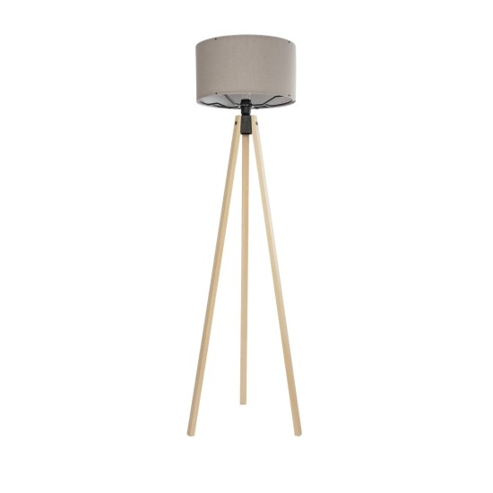 GloboStar® SAGA 204-0048 Μοντέρνο Eπιδαπέδιο Φωτιστικό Μονόφωτο 1 x E27 IP20 Μπεζ Ξύλο με Γκρι Ύφασμα - Μ38 x Π38 x Υ140cm
