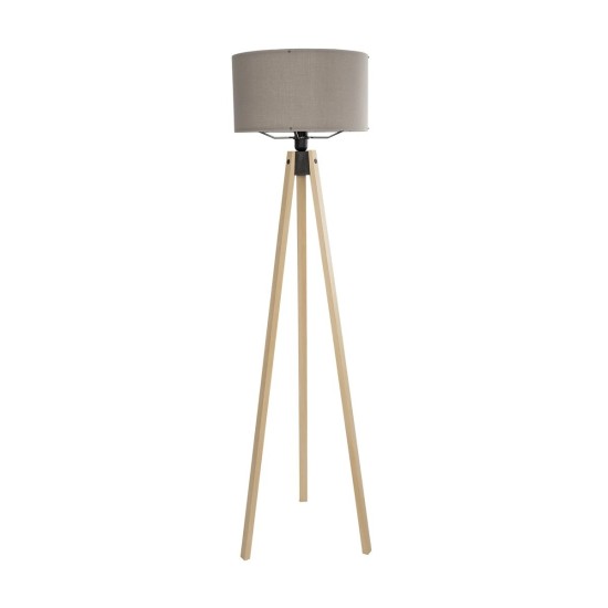 GloboStar® SAGA 204-0048 Μοντέρνο Eπιδαπέδιο Φωτιστικό Μονόφωτο 1 x E27 IP20 Μπεζ Ξύλο με Γκρι Ύφασμα - Μ38 x Π38 x Υ140cm