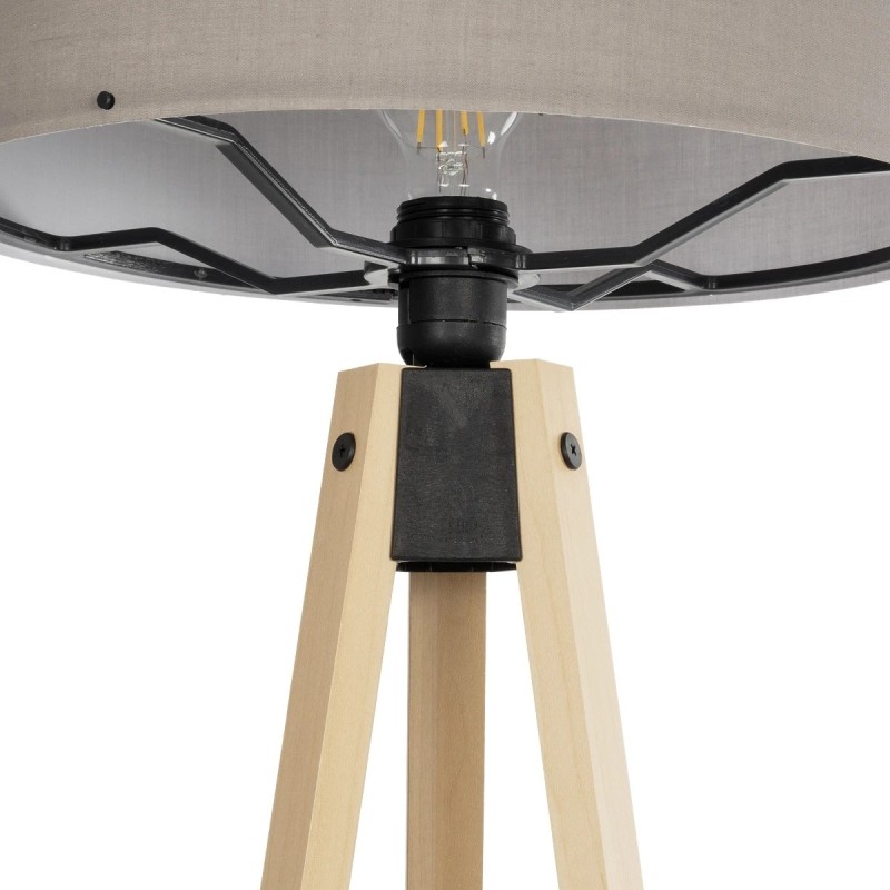 GloboStar® SAGA 204-0048 Μοντέρνο Eπιδαπέδιο Φωτιστικό Μονόφωτο 1 x E27 IP20 Μπεζ Ξύλο με Γκρι Ύφασμα - Μ38 x Π38 x Υ140cm