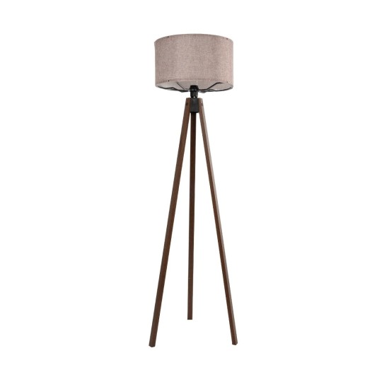 GloboStar® SAGA 204-0049 Μοντέρνο Eπιδαπέδιο Φωτιστικό Μονόφωτο 1 x E27 IP20 Καρυδί Ξύλο με Ροζ Χρυσό Ύφασμα - Μ38 x Π38 x Υ140cm