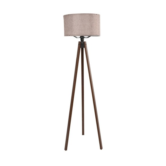GloboStar® SAGA 204-0049 Μοντέρνο Eπιδαπέδιο Φωτιστικό Μονόφωτο 1 x E27 IP20 Καρυδί Ξύλο με Ροζ Χρυσό Ύφασμα - Μ38 x Π38 x Υ140cm