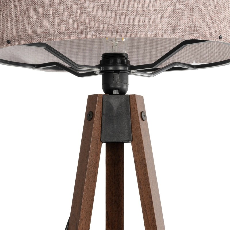 GloboStar® SAGA 204-0049 Μοντέρνο Eπιδαπέδιο Φωτιστικό Μονόφωτο 1 x E27 IP20 Καρυδί Ξύλο με Ροζ Χρυσό Ύφασμα - Μ38 x Π38 x Υ140cm