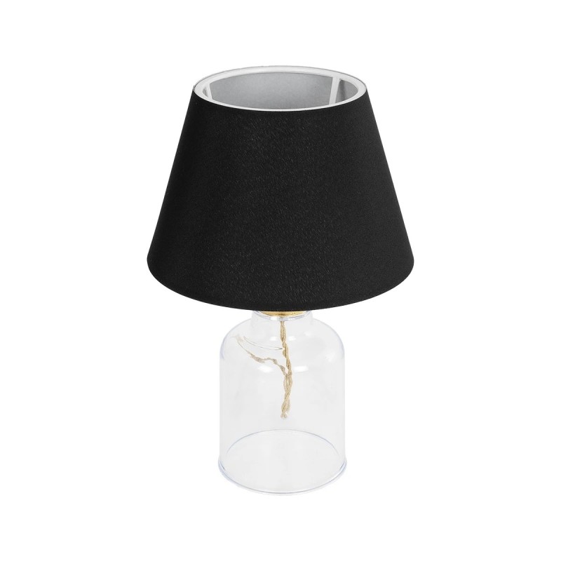 GloboStar® TRANS 204-0054 Μοντέρνο Eπιτραπέζιο Φωτιστικό Μονόφωτο 1 x E27 IP20 Διάφανο Πλαστικό με Μαύρο Ύφασμα - Μ22 x Π22 x Υ14cm