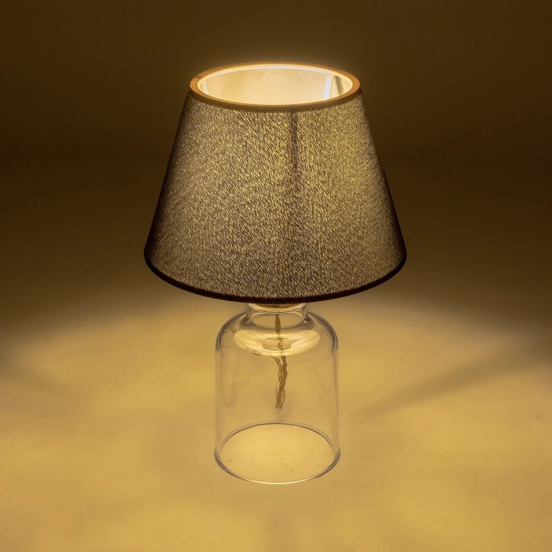 GloboStar® TRANS 204-0054 Μοντέρνο Eπιτραπέζιο Φωτιστικό Μονόφωτο 1 x E27 IP20 Διάφανο Πλαστικό με Μαύρο Ύφασμα - Μ22 x Π22 x Υ14cm