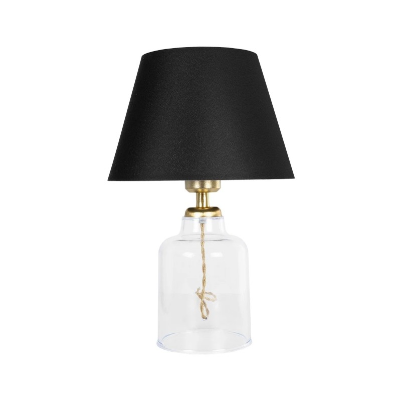 GloboStar® TRANS 204-0054 Μοντέρνο Eπιτραπέζιο Φωτιστικό Μονόφωτο 1 x E27 IP20 Διάφανο Πλαστικό με Μαύρο Ύφασμα - Μ22 x Π22 x Υ14cm