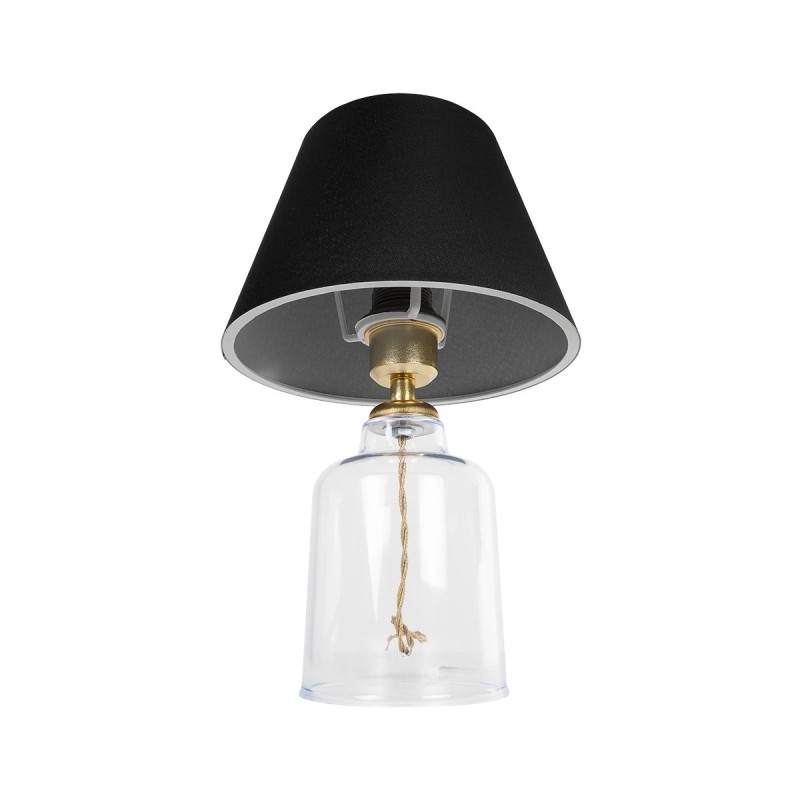 GloboStar® TRANS 204-0054 Μοντέρνο Eπιτραπέζιο Φωτιστικό Μονόφωτο 1 x E27 IP20 Διάφανο Πλαστικό με Μαύρο Ύφασμα - Μ22 x Π22 x Υ14cm