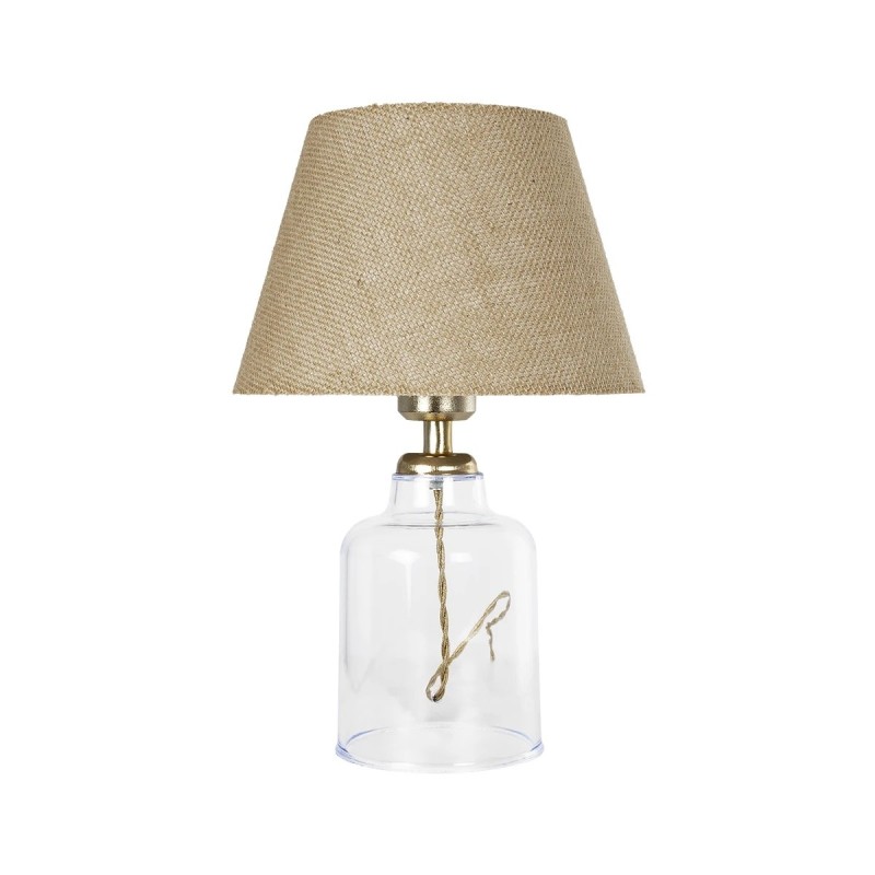 GloboStar® TRANS 204-0055 Μοντέρνο Eπιτραπέζιο Φωτιστικό Μονόφωτο 1 x E27 IP20 Διάφανο Πλαστικό με Μπεζ Ύφασμα - Μ22 x Π22 x Υ14cm