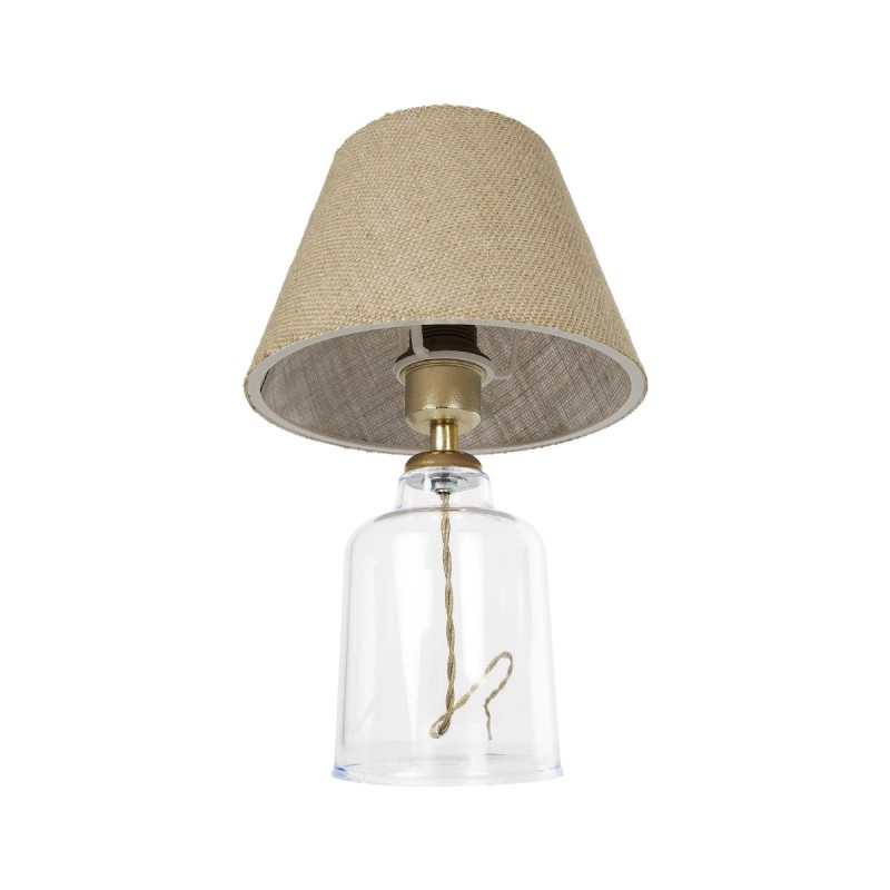 GloboStar® TRANS 204-0055 Μοντέρνο Eπιτραπέζιο Φωτιστικό Μονόφωτο 1 x E27 IP20 Διάφανο Πλαστικό με Μπεζ Ύφασμα - Μ22 x Π22 x Υ14cm