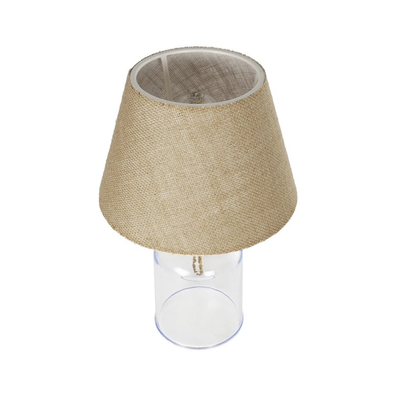 GloboStar® TRANS 204-0055 Μοντέρνο Eπιτραπέζιο Φωτιστικό Μονόφωτο 1 x E27 IP20 Διάφανο Πλαστικό με Μπεζ Ύφασμα - Μ22 x Π22 x Υ14cm