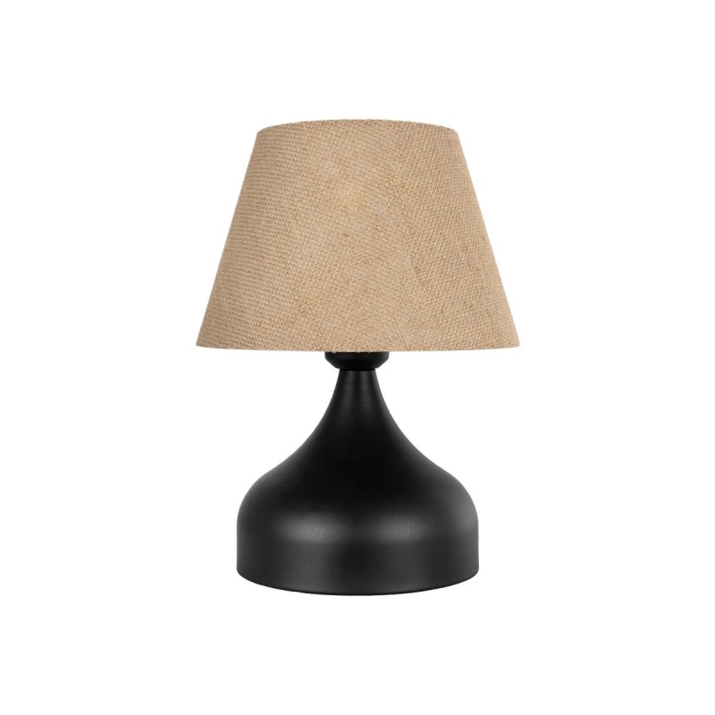 GloboStar® PYRAMID 204-0057 Μοντέρνο Eπιτραπέζιο Φωτιστικό Μονόφωτο 1 x E27 IP20 Μαύρο Μέταλλο με Μπεζ Ύφασμα - Μ22 x Π22 x Υ30cm