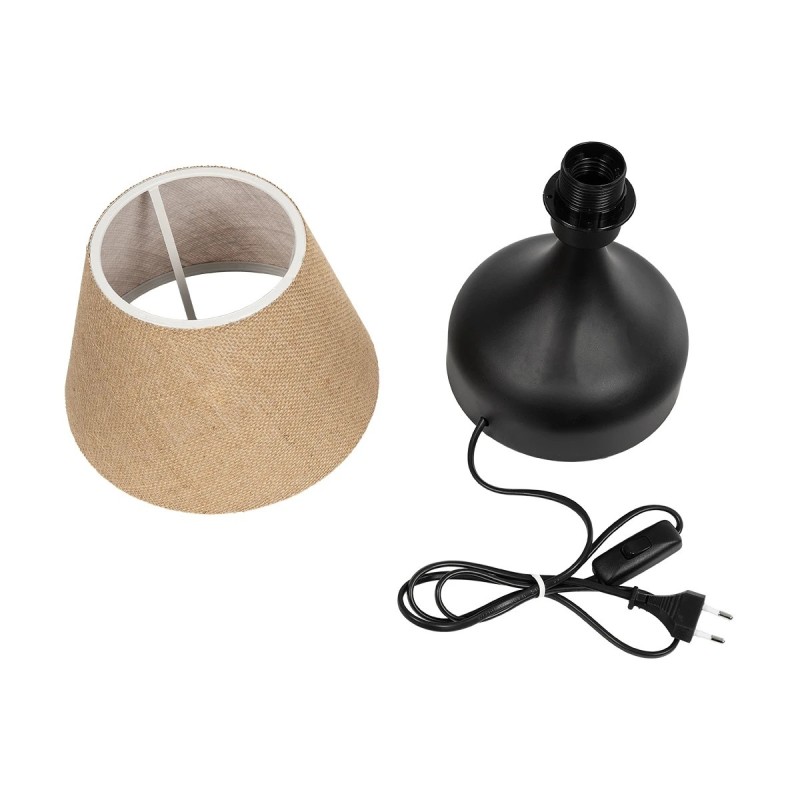 GloboStar® PYRAMID 204-0057 Μοντέρνο Eπιτραπέζιο Φωτιστικό Μονόφωτο 1 x E27 IP20 Μαύρο Μέταλλο με Μπεζ Ύφασμα - Μ22 x Π22 x Υ30cm