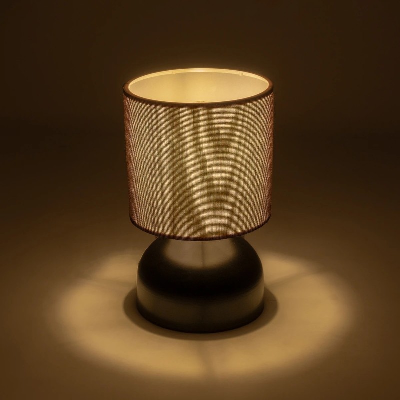 GloboStar® RUBIK 204-0060 Μοντέρνο Eπιτραπέζιο Φωτιστικό Μονόφωτο 1 x E27 IP20 Μαύρο Μέταλλο με Μπεζ Ύφασμα - Μ19 x Π19 x Υ30cm