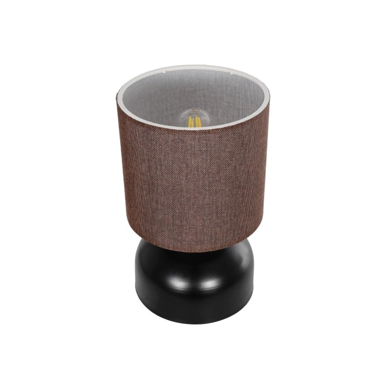 GloboStar® RUBIK 204-0060 Μοντέρνο Eπιτραπέζιο Φωτιστικό Μονόφωτο 1 x E27 IP20 Μαύρο Μέταλλο με Μπεζ Ύφασμα - Μ19 x Π19 x Υ30cm