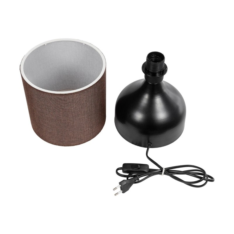 GloboStar® RUBIK 204-0060 Μοντέρνο Eπιτραπέζιο Φωτιστικό Μονόφωτο 1 x E27 IP20 Μαύρο Μέταλλο με Μπεζ Ύφασμα - Μ19 x Π19 x Υ30cm