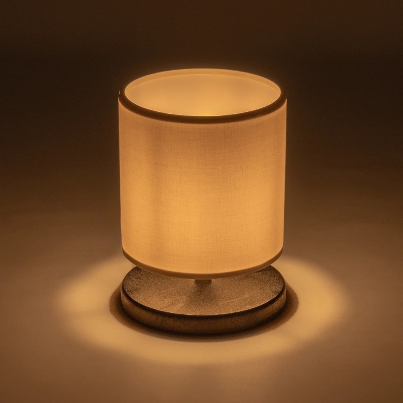 GloboStar® MINNIE 204-0062 Μοντέρνο Eπιτραπέζιο Φωτιστικό Μονόφωτο 1 x E27 IP20 Μαύρο Ξύλο με Μπεζ Ύφασμα - Μ15 x Π15 x Υ22cm