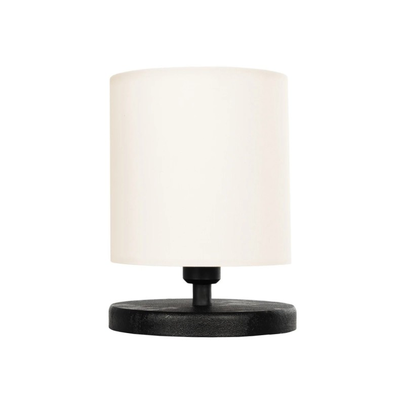 GloboStar® MINNIE 204-0062 Μοντέρνο Eπιτραπέζιο Φωτιστικό Μονόφωτο 1 x E27 IP20 Μαύρο Ξύλο με Μπεζ Ύφασμα - Μ15 x Π15 x Υ22cm