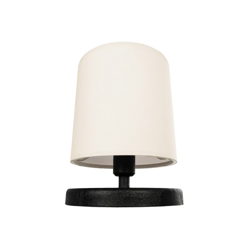 GloboStar® MINNIE 204-0062 Μοντέρνο Eπιτραπέζιο Φωτιστικό Μονόφωτο 1 x E27 IP20 Μαύρο Ξύλο με Μπεζ Ύφασμα - Μ15 x Π15 x Υ22cm
