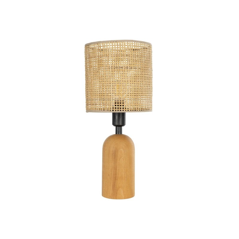 GloboStar® HARD 204-0065 Μοντέρνο Eπιτραπέζιο Φωτιστικό Μονόφωτο 1 x E27 IP20 Καφέ Ξύλο με Μπεζ Rattan - Μ15 x Π15 x Υ35cm