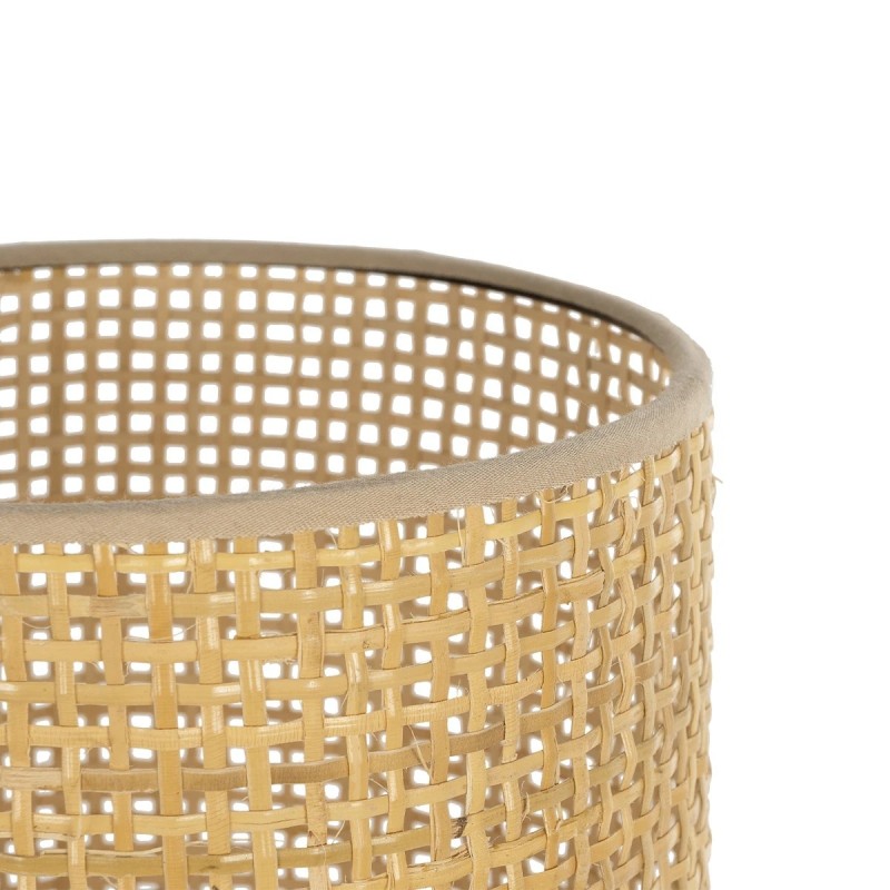 GloboStar® HARD 204-0065 Μοντέρνο Eπιτραπέζιο Φωτιστικό Μονόφωτο 1 x E27 IP20 Καφέ Ξύλο με Μπεζ Rattan - Μ15 x Π15 x Υ35cm