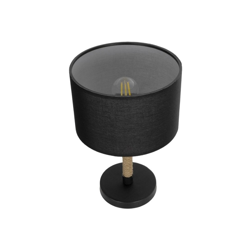 GloboStar® STRING 204-0072 Μοντέρνο Eπιτραπέζιο Φωτιστικό Μονόφωτο 1 x E27 IP20 Μαύρο Mέταλλο & Μπεζ Σχοινί με Μαύρο Ύφασμα - Μ24 x Π24 x Υ37cm