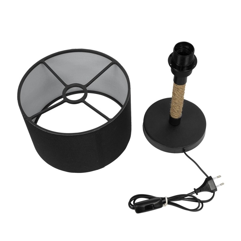 GloboStar® STRING 204-0072 Μοντέρνο Eπιτραπέζιο Φωτιστικό Μονόφωτο 1 x E27 IP20 Μαύρο Mέταλλο & Μπεζ Σχοινί με Μαύρο Ύφασμα - Μ24 x Π24 x Υ37cm
