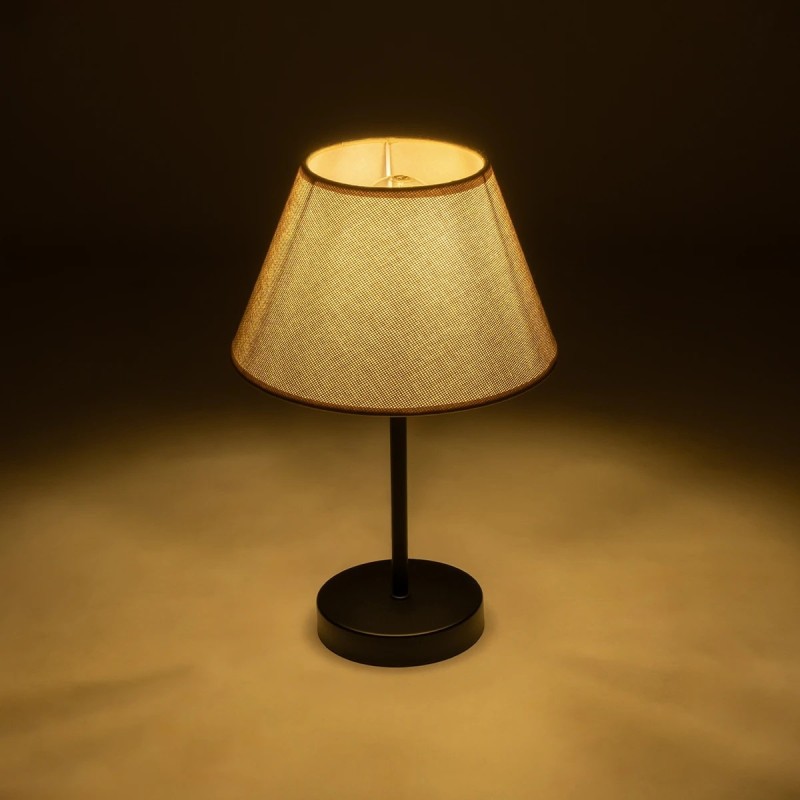 GloboStar® LARA 204-0073 Μοντέρνο Eπιτραπέζιο Φωτιστικό Μονόφωτο 1 x E27 IP20 Μαύρο Μέταλλο με Μπεζ Ύφασμα - Μ22 x Π22 x Υ36cm