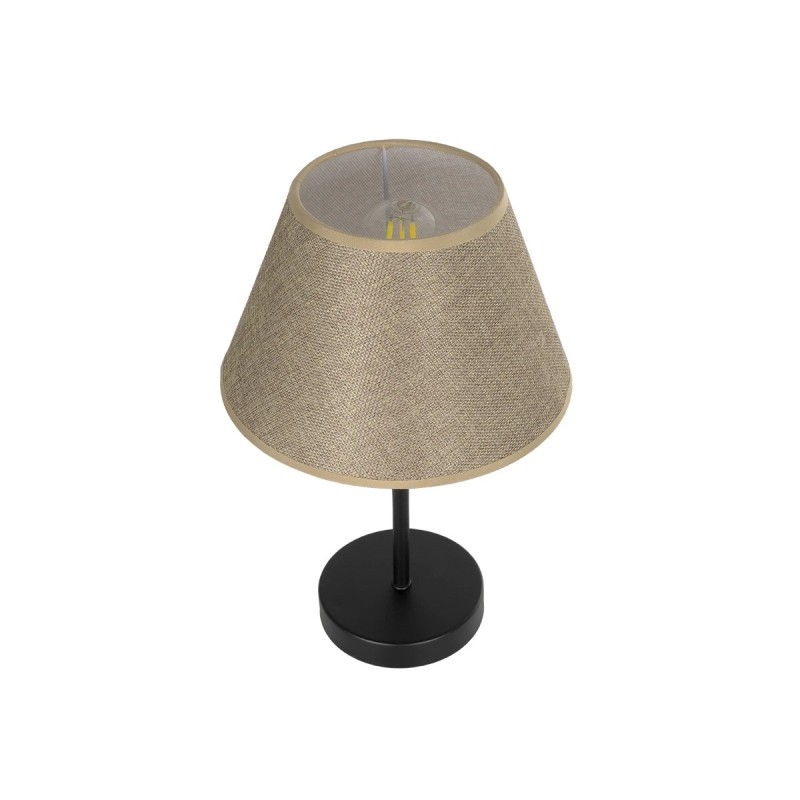 GloboStar® LARA 204-0073 Μοντέρνο Eπιτραπέζιο Φωτιστικό Μονόφωτο 1 x E27 IP20 Μαύρο Μέταλλο με Μπεζ Ύφασμα - Μ22 x Π22 x Υ36cm