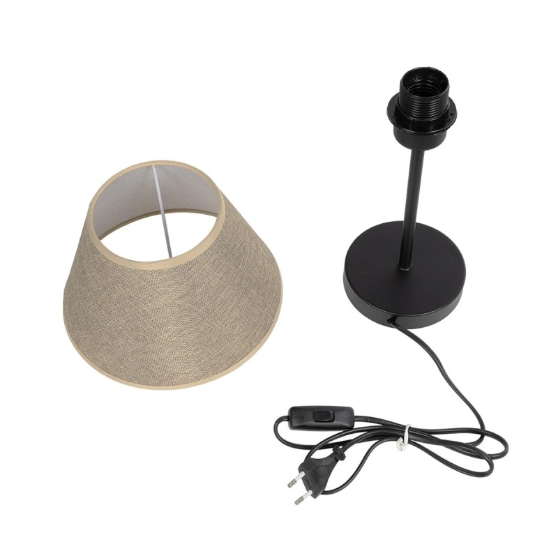 GloboStar® LARA 204-0073 Μοντέρνο Eπιτραπέζιο Φωτιστικό Μονόφωτο 1 x E27 IP20 Μαύρο Μέταλλο με Μπεζ Ύφασμα - Μ22 x Π22 x Υ36cm