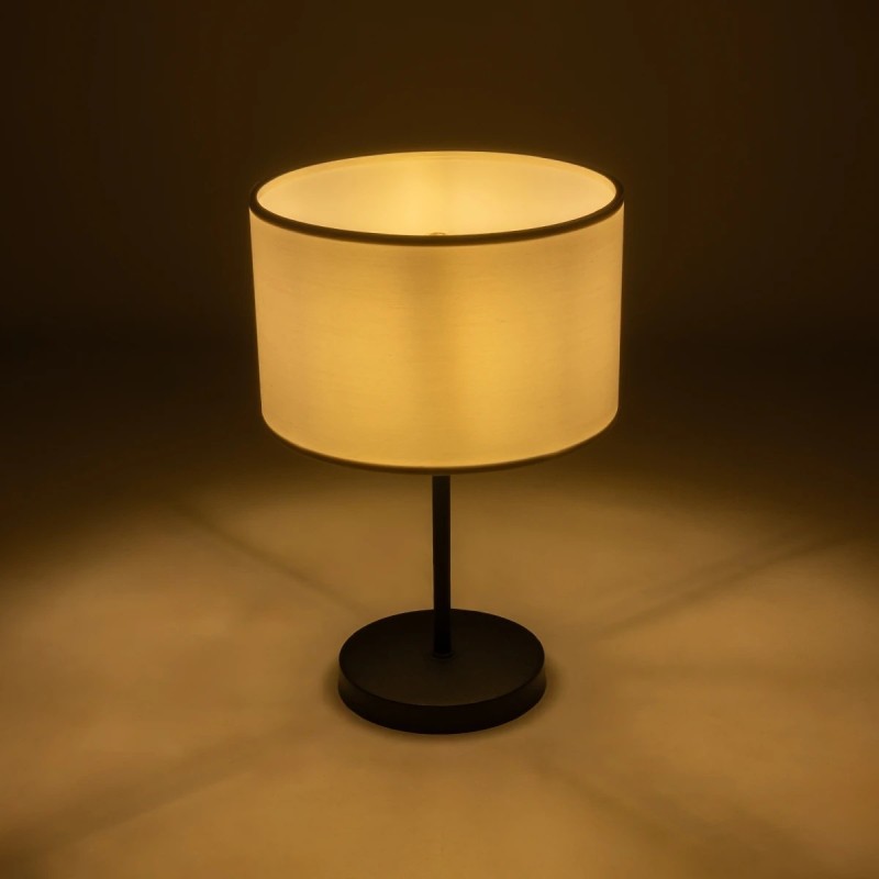 GloboStar® LARA 204-0075 Μοντέρνο Eπιτραπέζιο Φωτιστικό Μονόφωτο 1 x E27 IP20 Μαύρο Μέταλλο με Μπεζ Ύφασμα - Μ24 x Π24 x Υ35cm