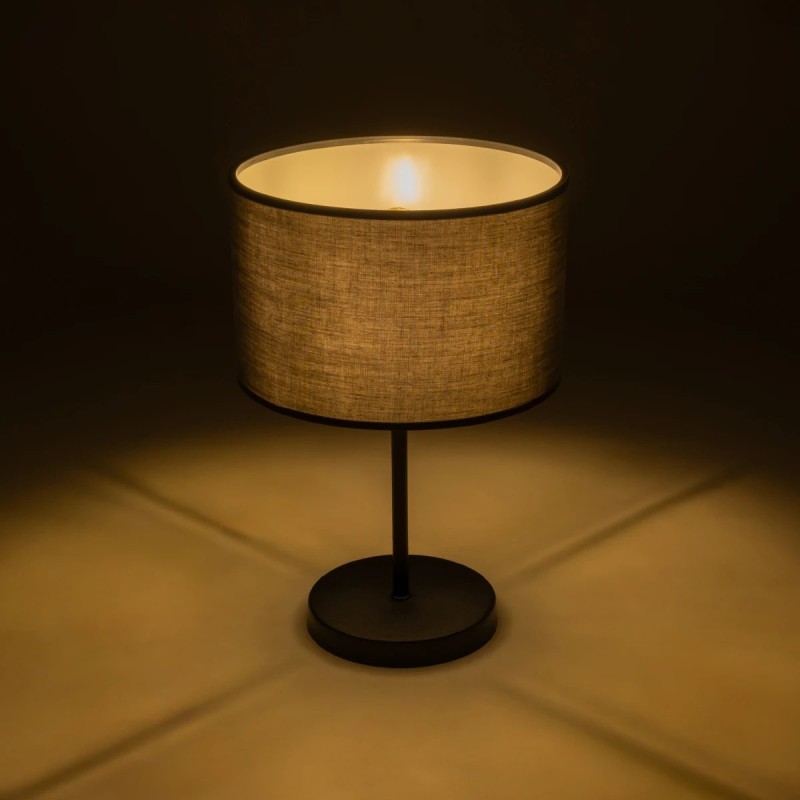 GloboStar® LARA 204-0076 Μοντέρνο Eπιτραπέζιο Φωτιστικό Μονόφωτο 1 x E27 IP20 Μαύρο Μέταλλο με Γκρι Ύφασμα - Μ24 x Π24 x Υ35cm