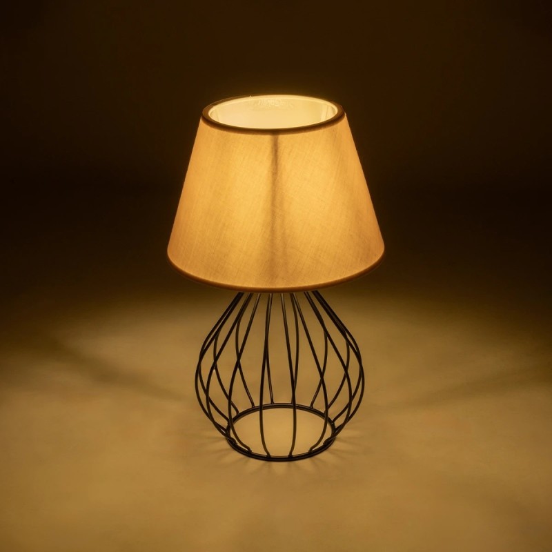 GloboStar® CLASS 204-0079 Μοντέρνο Eπιτραπέζιο Φωτιστικό Μονόφωτο 1 x E27 IP20 Μαύρο Μέταλλο με Μπεζ Ύφασμα - Μ22 x Π22 x Υ36cm