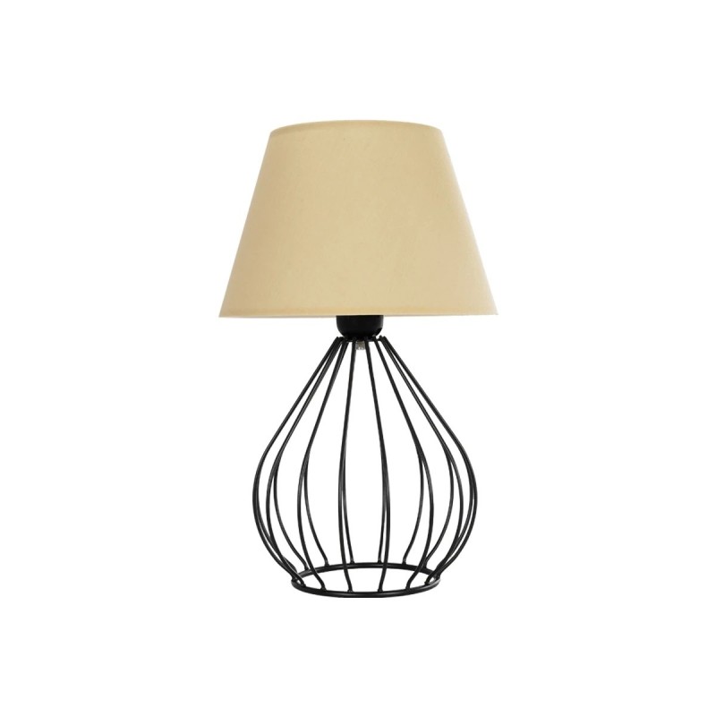 GloboStar® CLASS 204-0079 Μοντέρνο Eπιτραπέζιο Φωτιστικό Μονόφωτο 1 x E27 IP20 Μαύρο Μέταλλο με Μπεζ Ύφασμα - Μ22 x Π22 x Υ36cm