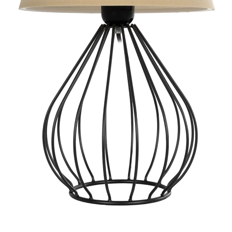 GloboStar® CLASS 204-0079 Μοντέρνο Eπιτραπέζιο Φωτιστικό Μονόφωτο 1 x E27 IP20 Μαύρο Μέταλλο με Μπεζ Ύφασμα - Μ22 x Π22 x Υ36cm