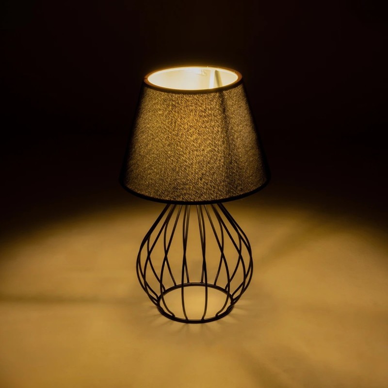 GloboStar® CLASS 204-0080 Μοντέρνο Eπιτραπέζιο Φωτιστικό Μονόφωτο 1 x E27 IP20 Μαύρο Μέταλλο με Μαύρο Ύφασμα - Μ22 x Π22 x Υ36cm