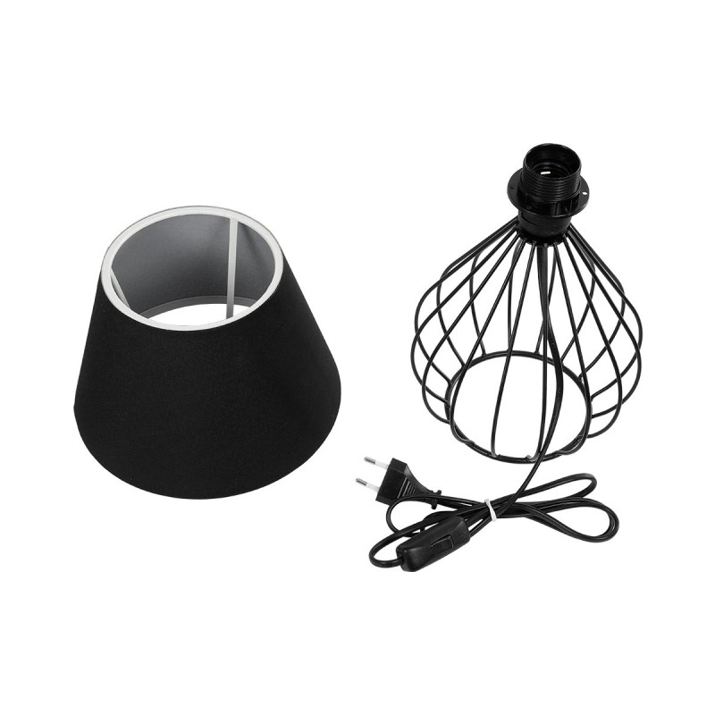 GloboStar® CLASS 204-0080 Μοντέρνο Eπιτραπέζιο Φωτιστικό Μονόφωτο 1 x E27 IP20 Μαύρο Μέταλλο με Μαύρο Ύφασμα - Μ22 x Π22 x Υ36cm