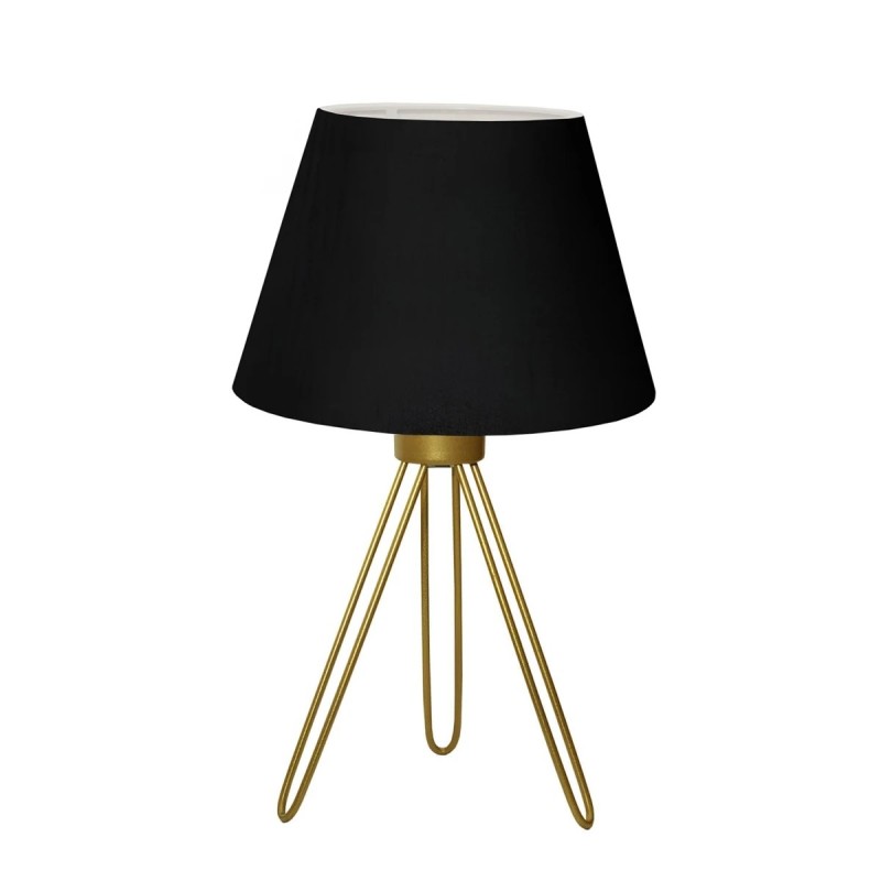 GloboStar® TRIP 204-0085 Μοντέρνο Eπιτραπέζιο Φωτιστικό Μονόφωτο 1 x E27 IP20 Χρυσό Μέταλλο με Μαύρο Ύφασμα - Μ22 x Π22 x Υ33cm