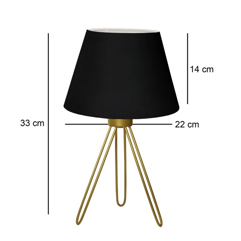 GloboStar® TRIP 204-0085 Μοντέρνο Eπιτραπέζιο Φωτιστικό Μονόφωτο 1 x E27 IP20 Χρυσό Μέταλλο με Μαύρο Ύφασμα - Μ22 x Π22 x Υ33cm