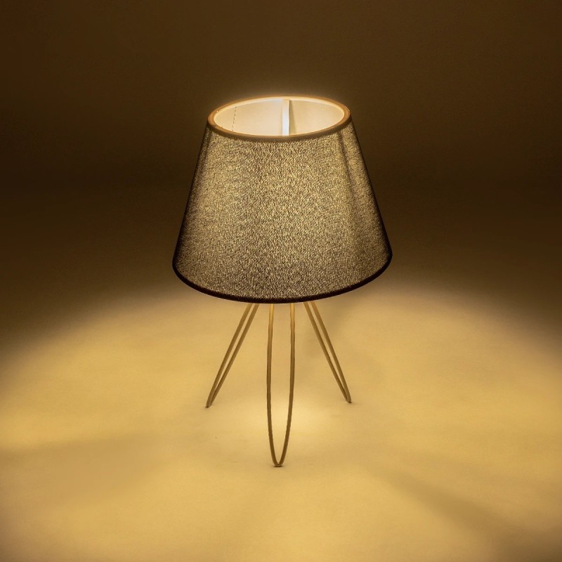 GloboStar® TRIP 204-0085 Μοντέρνο Eπιτραπέζιο Φωτιστικό Μονόφωτο 1 x E27 IP20 Χρυσό Μέταλλο με Μαύρο Ύφασμα - Μ22 x Π22 x Υ33cm