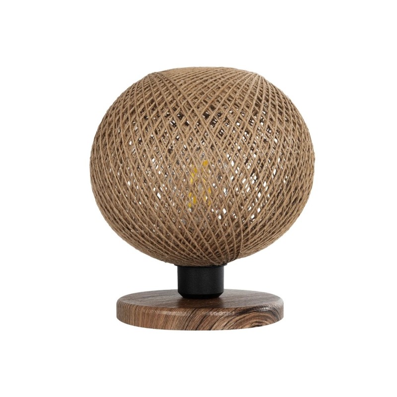 GloboStar® BOWL 204-0087 Μοντέρνο Eπιτραπέζιο Φωτιστικό Μονόφωτο 1 x E27 IP20 Καφέ Ξύλο με Μπεζ Σνοινί - Μ19 x Π19 x Υ22cm