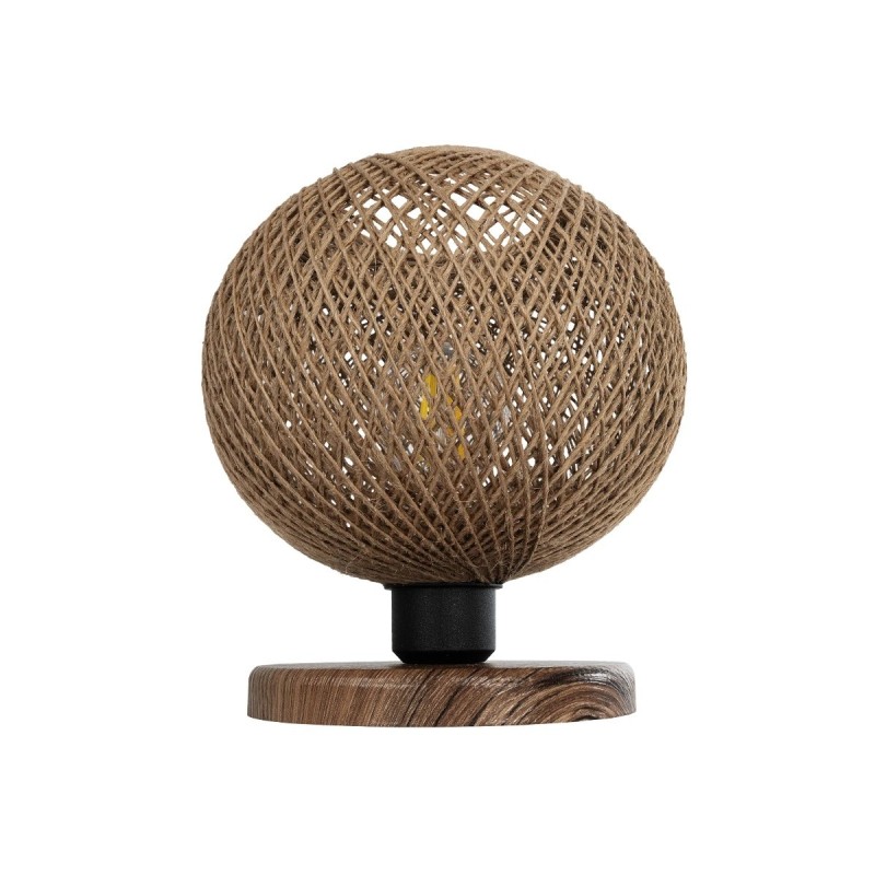 GloboStar® BOWL 204-0087 Μοντέρνο Eπιτραπέζιο Φωτιστικό Μονόφωτο 1 x E27 IP20 Καφέ Ξύλο με Μπεζ Σνοινί - Μ19 x Π19 x Υ22cm